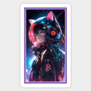 Anime Cute Cat Girl | Quality Anime Girl Artwork | Sci-Fi Manga Girl Anime Art Sticker